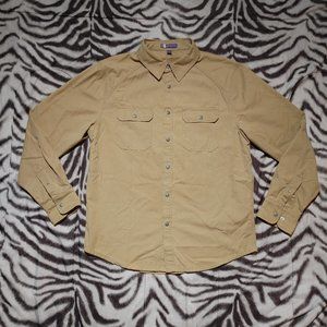 IBEX Organic Cotton canvas snap button shirt size L khaki